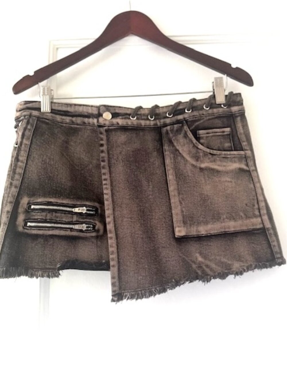 Outcast Austin  Wash Denim Wrap Mini Skirt Grunge Streetwear